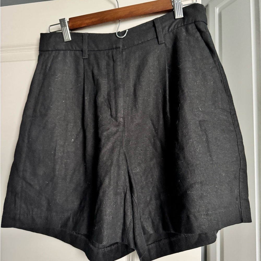 Women’s Black, High Waisted Linen Blend Shorts